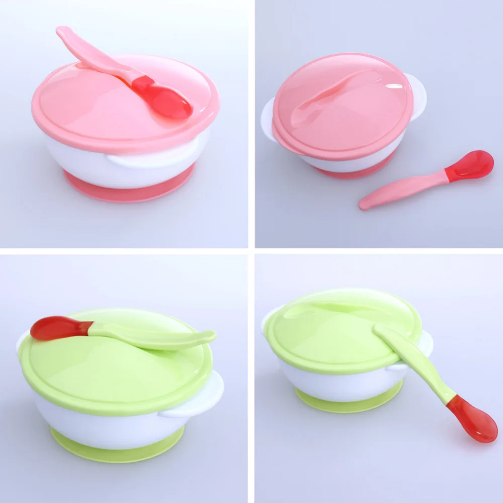 Baby Feeding Bowl Set with Temperature Sensing Spoon Sucker Suction Cup Baby Bowl Dishes Tableware Kits Safety Kids Feeding Bowl Baby Feeding Bowl Set with Temperature Sensing Spoon Sucker Suction Cup Baby Bowl Dishes Tableware Kits Safety Kids Feeding Bowl