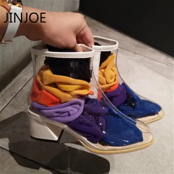 

JINJOE Woman boots NEW Ankle Short Boots Sexy Shoes Woman Ladies Fashion Motorcycle Martin Boots transparent PVC Riding boots