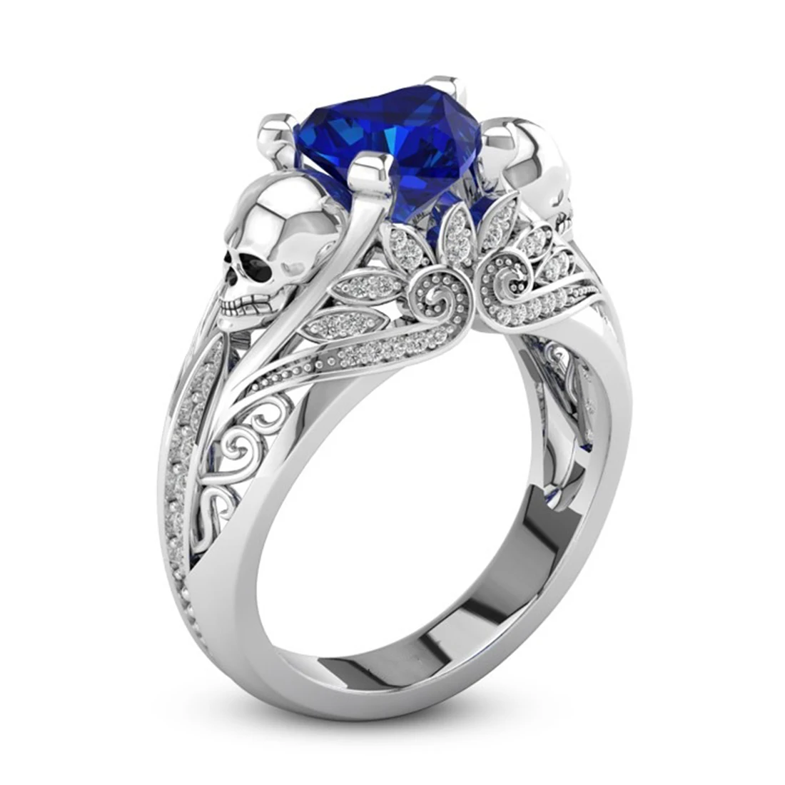 

Heart Shape Cubic Zircon Stone Skull Silver Ring for Women Wedding Engagement Fashion Jewelry Valentines Day Gift