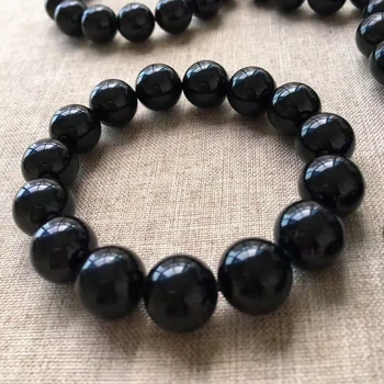 

100% Natural Black Tourmaline Round Beads Bracelet Men And Women Wealth Exorcise Evil Transport Crystal For Gift