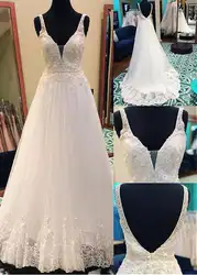 Спинки Vestido De Noiva 2019 мусульманские свадебные платья трапециевидной формы с v-образным вырезом тюль кружево бисером Boho Дубай арабское