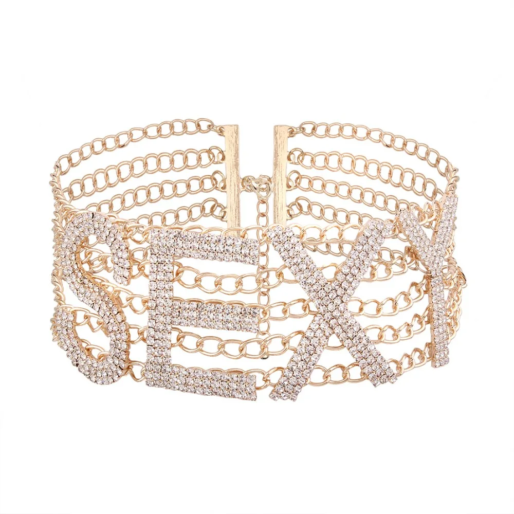 

Fashion Design Personality Inlaid Crystal Necklace English SEXY Necklaces & Pendants Clavicle Chain Metal Clothing Accessories