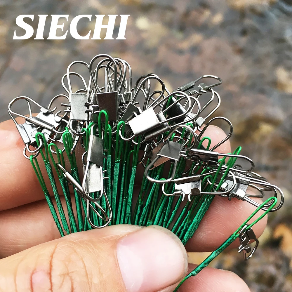 20 Pcs/Lot SIECHI leash Fishing lead Line Rope Wire leading line Swivel Stainless Steel Rolling Swivels 15cm 20cm 24cm 30cm