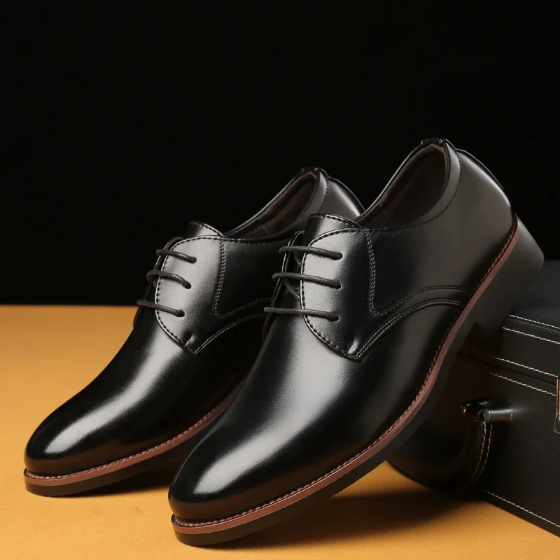 Мужские кожаные туфли; коллекция года; мужские деловые модельные туфли; однотонные деловые туфли на шнуровке; цвет черный, коричневый; Прямая поставка - Цвет: black