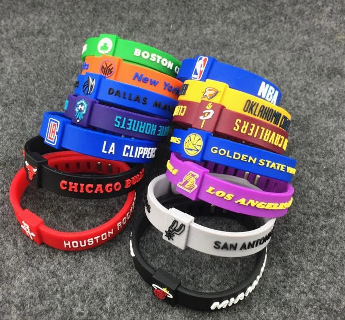 Baloncesto equipo pulsera silicona deportes pulsera ajustable baloncesto equipo Guerrero Caballero rocket spurs deportes basketball |basketball braceletbracelet silicone sport -