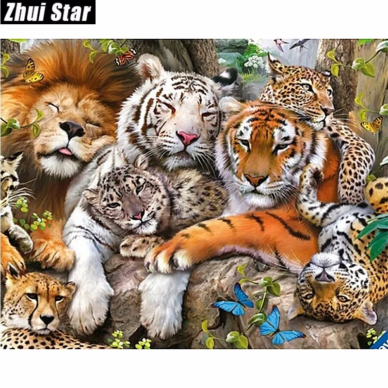 Полный квадратный алмаз 5D DIY алмазная живопись "Тигр, лев, леопард" вышивка крестиком Стразы мозаичная декоративная картина подарок