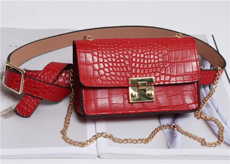Gradosoo, поясная сумка из кожи аллигатора для женщин, поясная сумка с леопардовым принтом, женская сумка на плечо с цепочкой, набедренная сумка из искусственной кожи, женская сумка LBF514 - Цвет: Красный