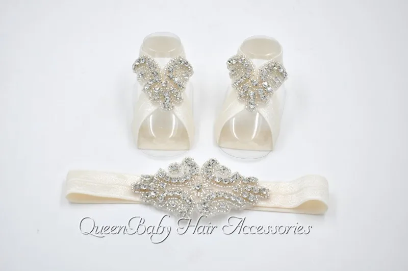 

Rhinestone Sandal Set Newbron Rhinestone Sandals Christening Headband & Sandals