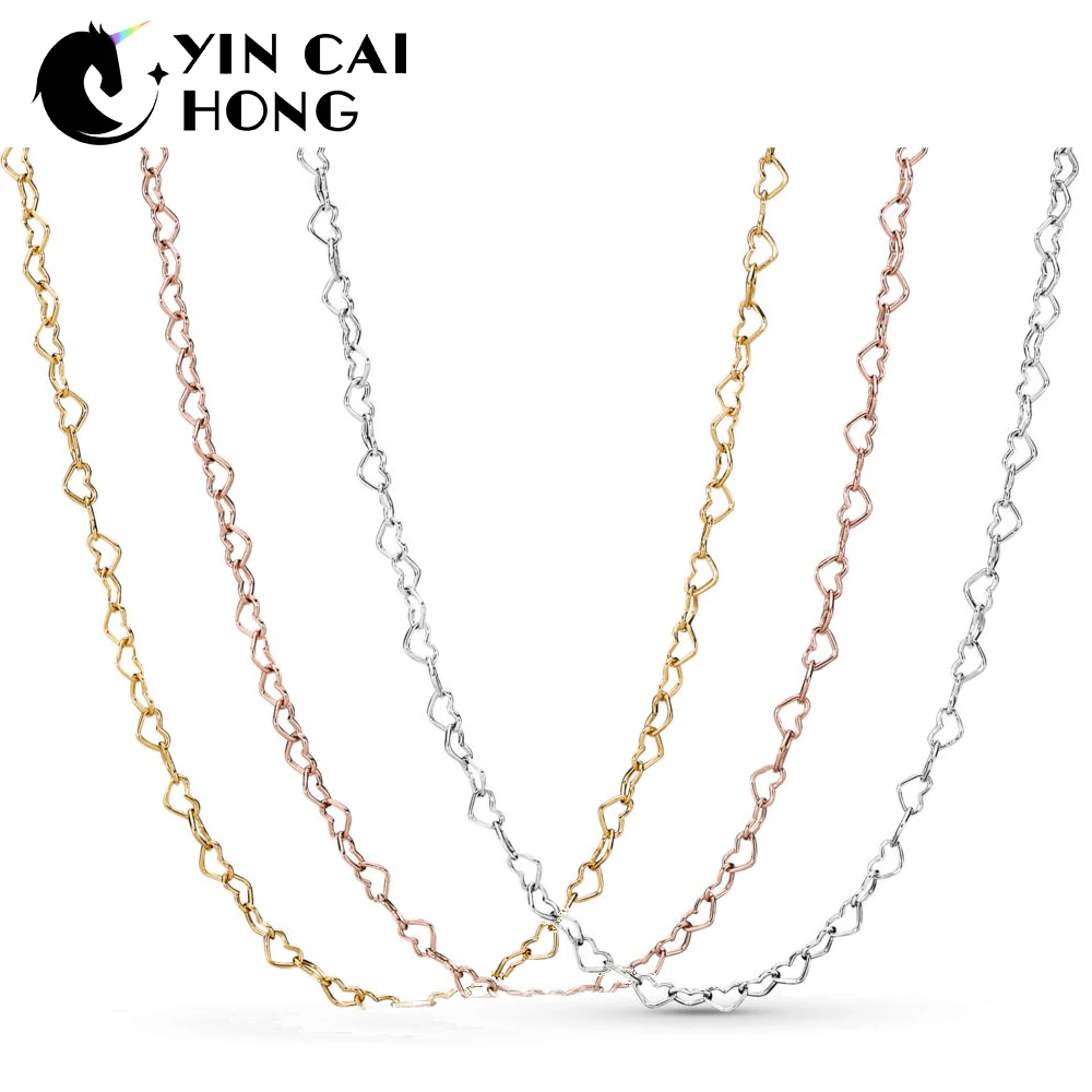 

YCH 100% 925 Sterling Silver New Spring Shine Rose Joined Hearts Necklace Chain High Quality Women Clavicle Chain Wholesale