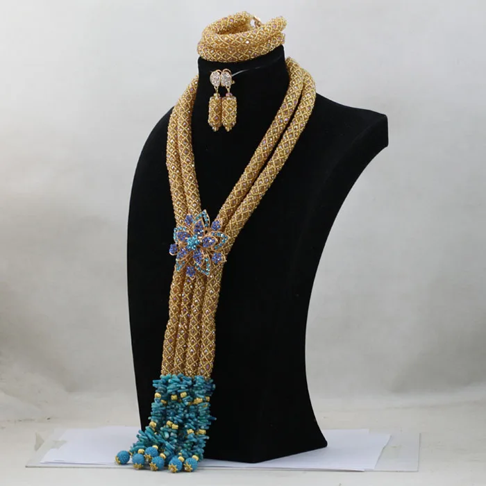 Модная прозрачная золотистая цвета шампань Африканское нигерийское свадебное ювелирное набор Коралловые бусы ожерелье набор WE053