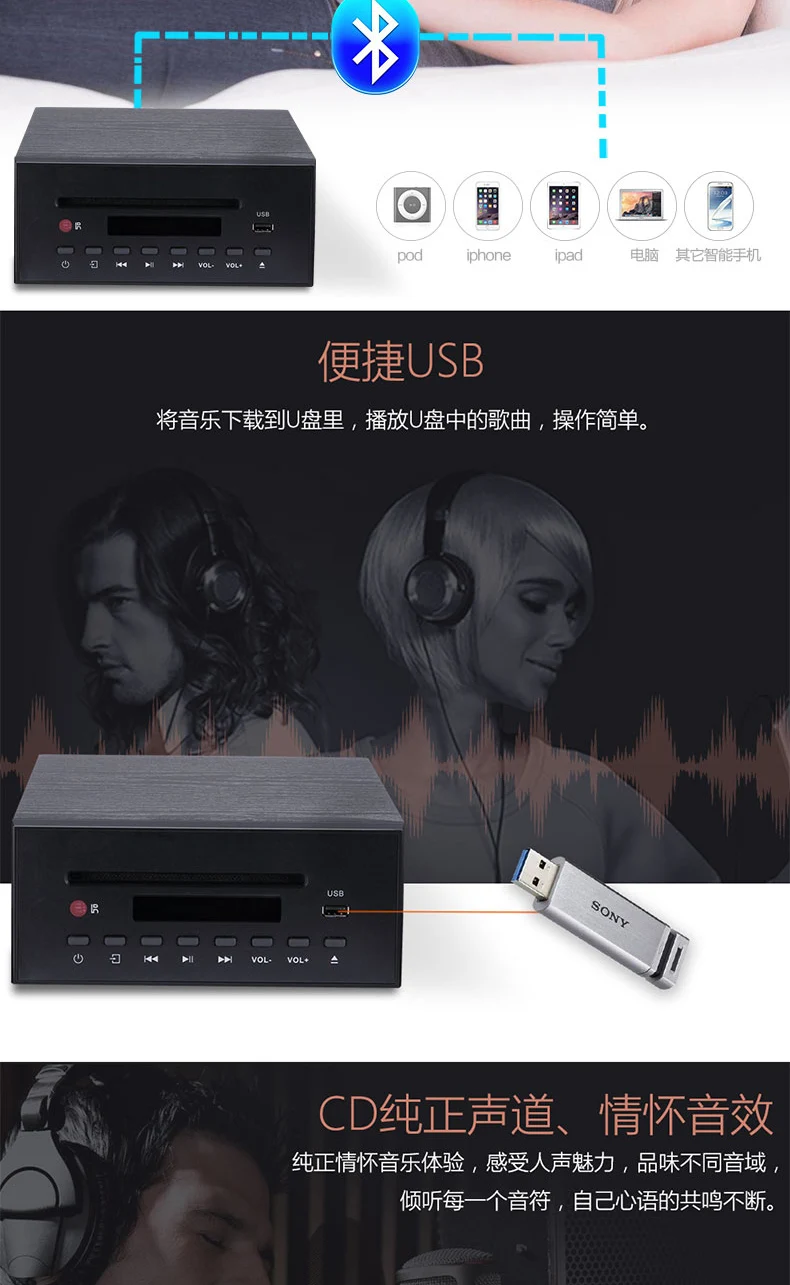 Nobsound MCR-560 Bluetooth комбинированный динамик выходная мощность 60 Вт мини CD Колонка Радио MP3 плеер динамик