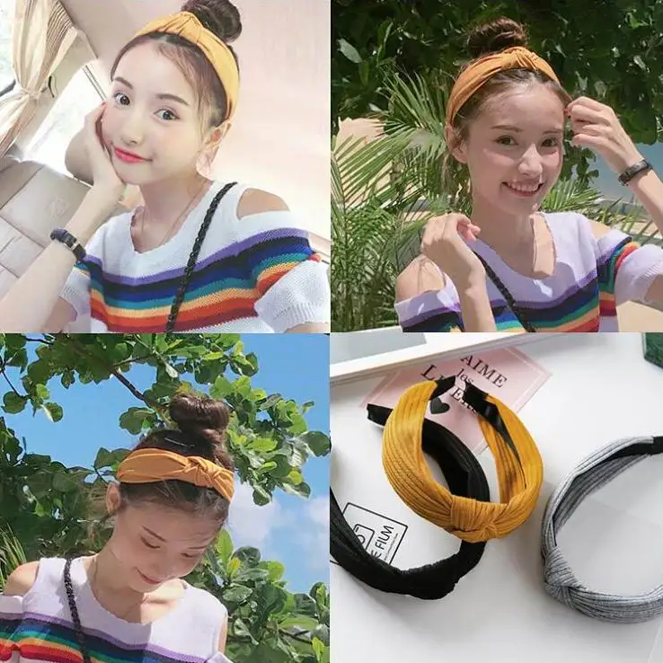 MENGJIQIAO 2019 одноцветное Цвета крест вязанный головной убор Hairbands для Для женщин леди лук ободок для волос аксессуары головной убор-лента для