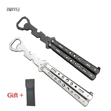 

ZQXYSJ Practice Butterfly Knife Style Trainer Tools Durable Stainless Steel Bottle Opener Dull Balisong Metal Beer Bar Supplies