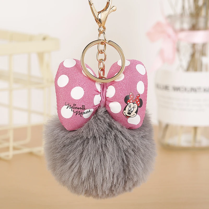 

New Mickey Pillow Porte clef Fluffy Keychain Pompom llavero Rabbit Fur Ball Bag Key Chain Women Chaveiro sleutelhanger EH889