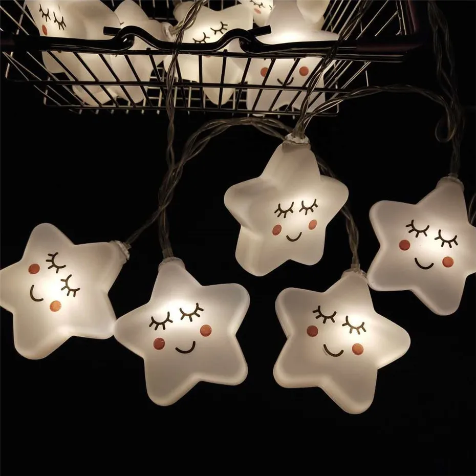 1,5/3 м светодиоды Smile Star гирлянды на батарейках Мерцающие светодиодные комнатные украшения для спальни детей Рождество год день рождения - Испускаемый цвет: White