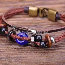 G56 Бронзовый Мода кожа дерева и камня Бусины браслет манжеты Для Мужчин's