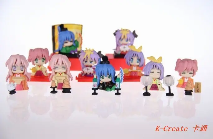 

May newest 10pcs pvc New Nendoroid Lucky Star figure toy tall 5cm set.Free shipping 10pcs/set luck star Izumi Konata pvc figure
