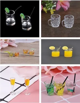 

1:12 Dollhouse 1/2pcs Resin Mini Champagne Water Cup Cocktail Cup Fruit Tea Lemon Water Wine Beer CupAccessories Cups Toy