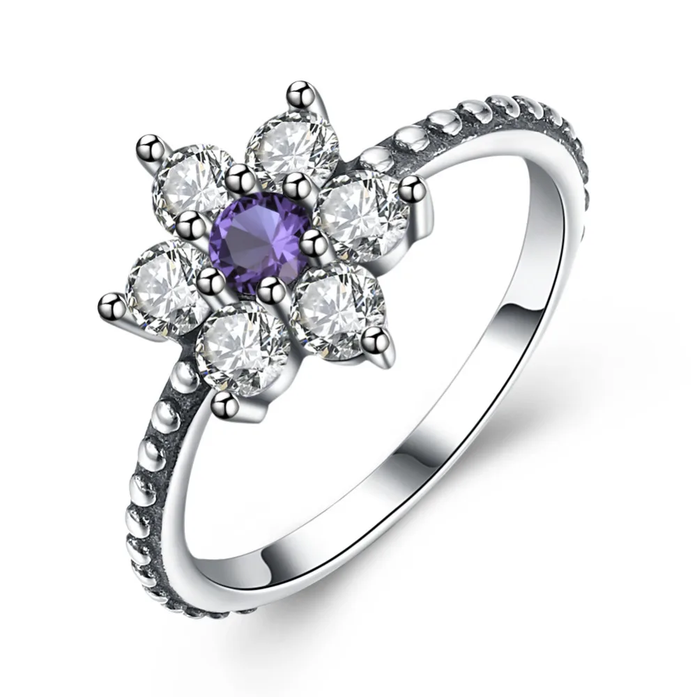

100% Pure 925 sterling silver jewelry cute flower star with purple zircon stone rings for women wedding party Vintage jewelry