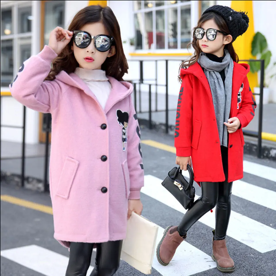 New Autumn Winter Baby Girls Clothes Woolen Coat Warm Jacket Age For 4 5 6 7 8 9 10 11 12 YRS Baby Hooded Jacket Outerwear