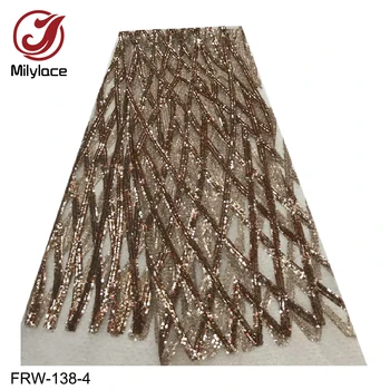 

Milylace shiny sequined lace fabric 5 yards new grid sequined mesh tulle lace fabric African net lace for party dresses FRW-138