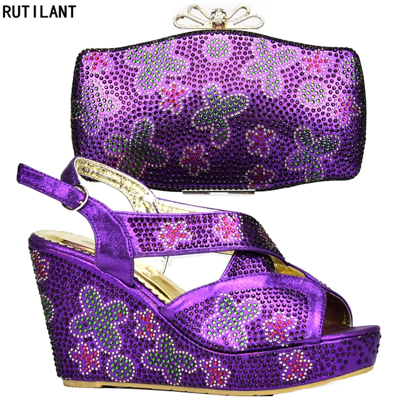 

Good Quality Latest Italian Ladies Shoes and Bag Set Decorated with Rhinestone African Matching Shoes and Bags Italian In Women