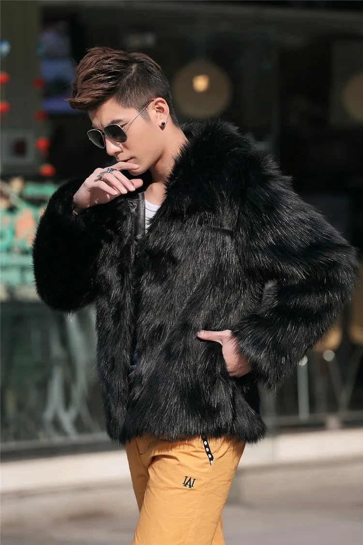 Мужское пальто из искусственного меха зимнее теплое плотное меховое пальто Jaqueta Masculina Parkas куртка с воротником-стойкой плюс размер из искусственного лисьего меха XL651