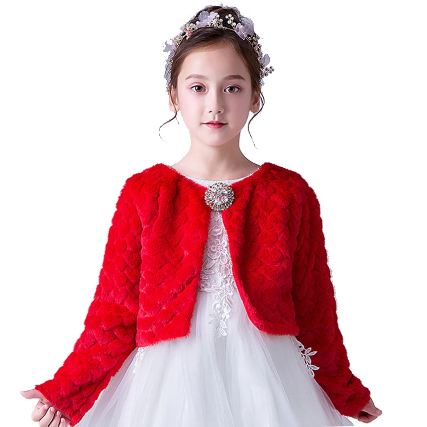 

Children clothing Winter Wedding Faux Fur Bolero Baby Girls Soft Party Coat Pearl bow Kids Fall Wedding Cape Princess cloak 2019