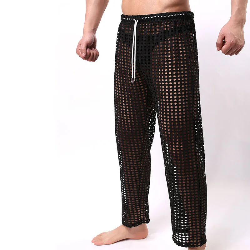 

Men's Sleeping Trousers Hollow Out Pijamas Pants Casual Men Homewear Loose Lounge Pant Drawstring Men's Sexy Sleep Bottoms