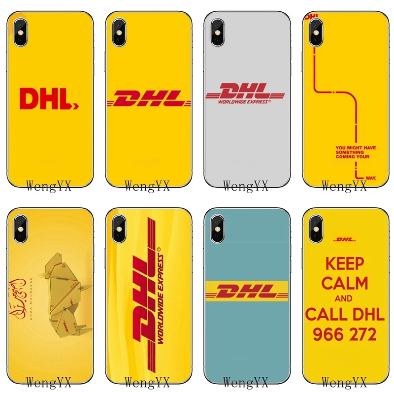 Модель жёлтого цвета роскошные логотип DHL для huawei Коврики 8 9 10 20 P8 P9 P10 P20 pro Lite плюс P Smart мини ТПУ мягкий чехол для мобильного телефона чехол