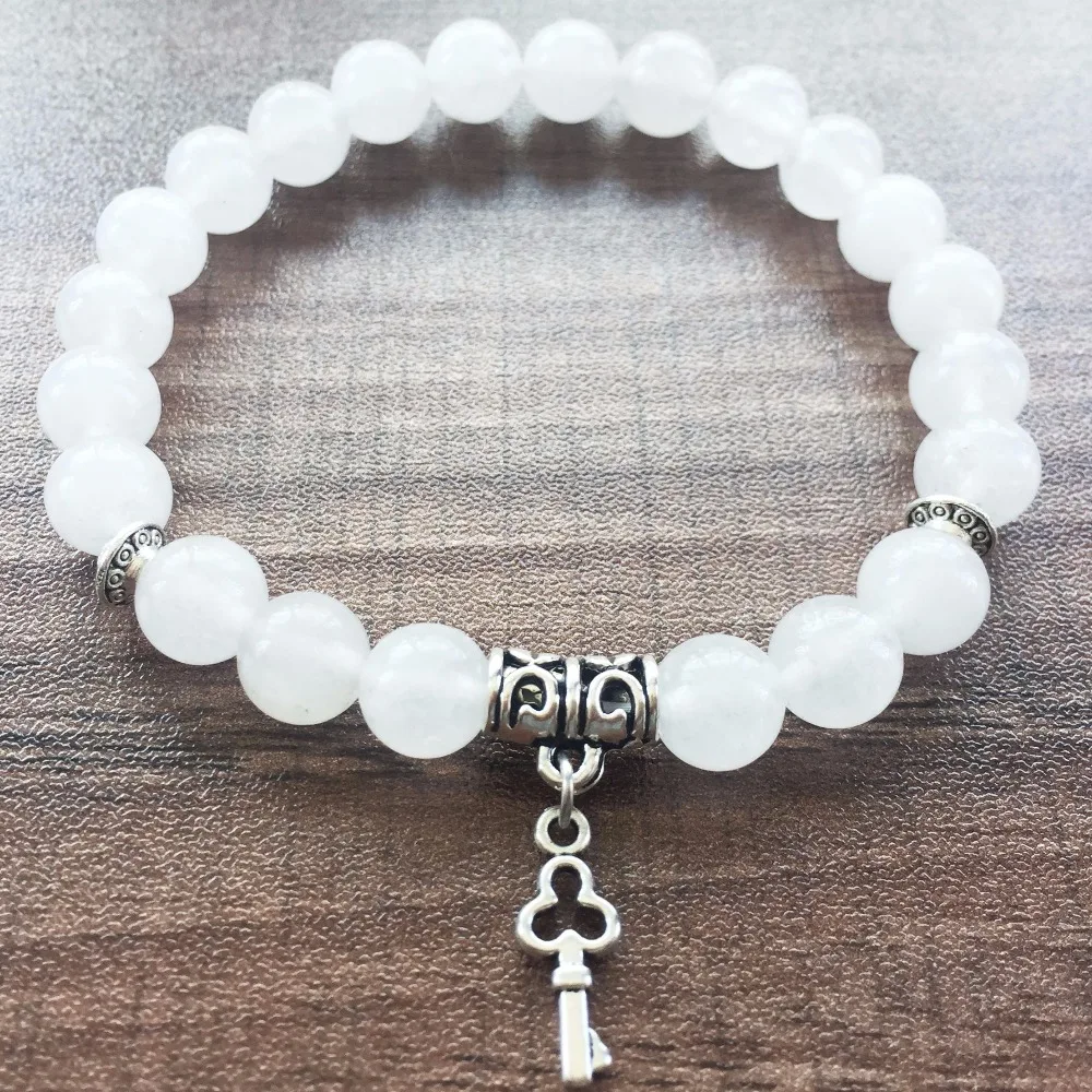 Natural Stone Round Bead Bracelet 8MM Whitejade Bracelet Yoga Prayer