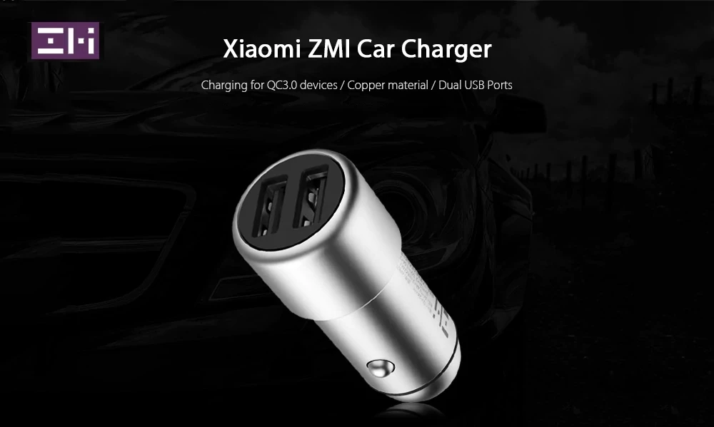 Оригинальное автомобильное зарядное устройство Xiaomi ZMI с кабелем 3 в 1, двойной USB QC 3,0, быстрая зарядка, 5 В, 2,4 А, металл, для iPhone, samsung, iPad, huawei, телефона