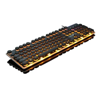 

Backlit Gaming Keyboard Steampunk Retro Round/Square Keycap USB Wired Glowing Metal Panel Laptop Computer English Keyboard