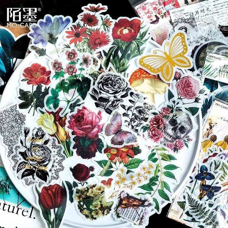 60Pcs/Pack Creative Natural Flower Plant Large sticker Waterproof