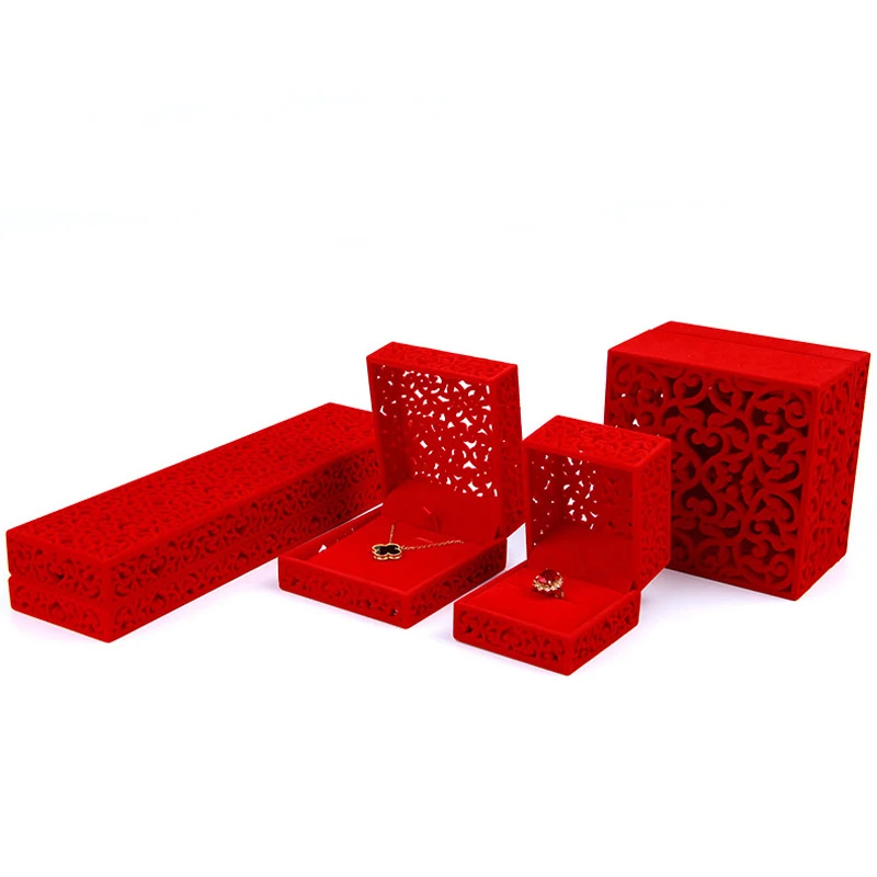 

High-grade Velvet Box 6x6x4.7cm 6pcs Red Wedding Ring Box Jewelry Display Gift Case Jewelry Necklace Velvet Box For Bracelets