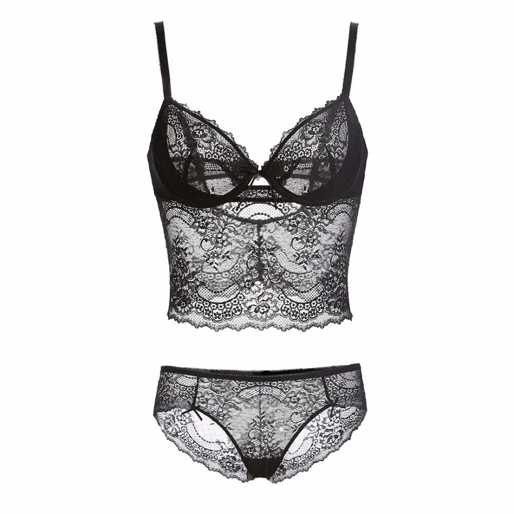 Sexy Lace Women's Underwear Set Vest Type Emboridery Bra Brief Sets