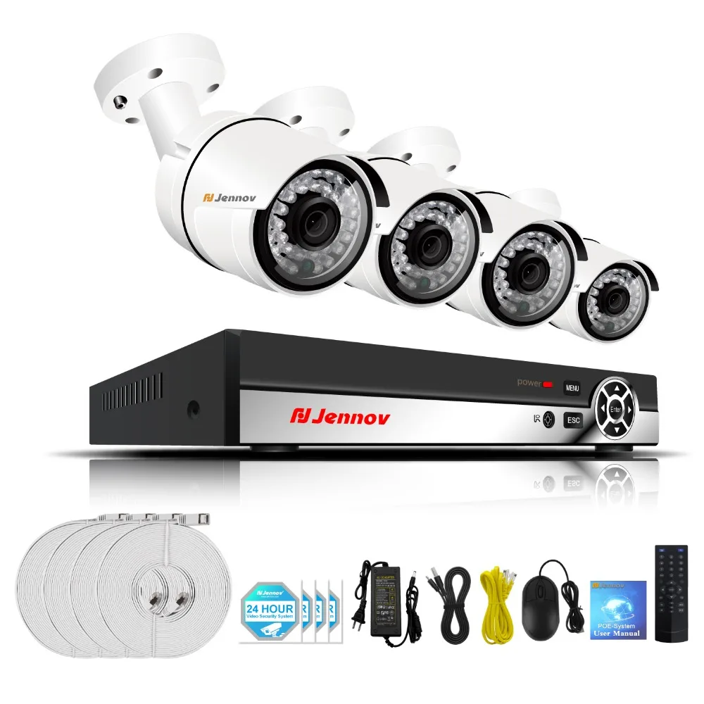 

1080P 4CH Video Surveillance POE System CCTV Camera System 48V Metal Outdoor Home Security IP Camera 2MP White Set HDMI Kit NVR