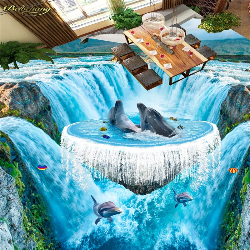 beibehang Custom Photo Wallpaper Floor Painting 3D Waterfall Ocean Bathroom Walkway 3D Floor papel de parede