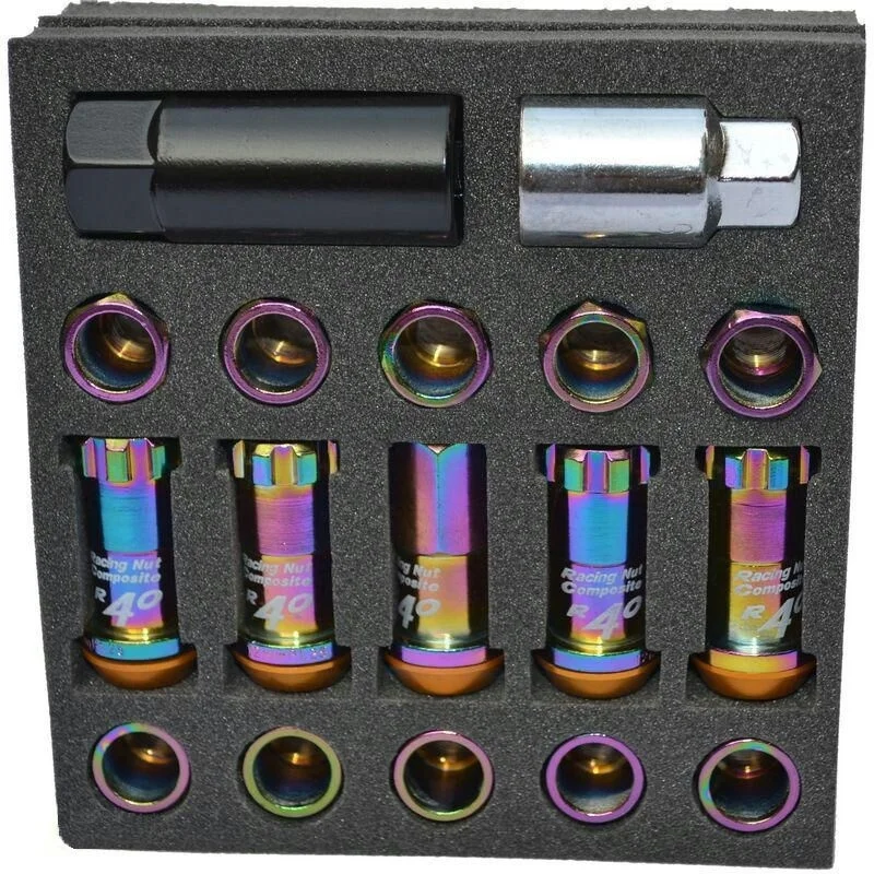 

20PCS Automotive R40 Tire Nut Hub NutRacing Wheel Chrome Titanium Coating Anti Theft Lug Nuts Lock Set M12x1.25 M12x1.5