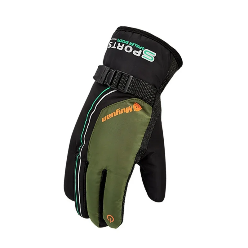 Уличные мужские и женские водонепроницаемые зимние лыжные перчатки с подогревом ветрозащитные утепленные теплые спортивные мотоциклетные лыжные перчатки - Цвет: Зеленый