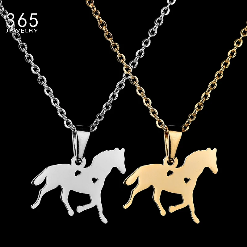 Hot Sale Cute Heart Horse Pendant Necklace Stainless Steel