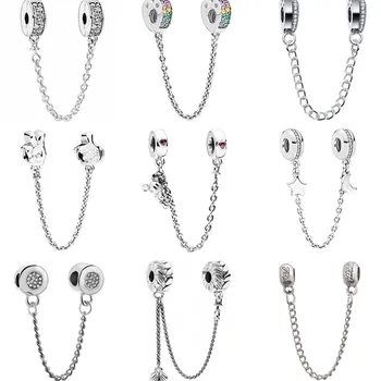 

Vintage Punk Alloy Flowers Hearts Stars Moon Mickey Safety Chain Beads Charms Fit Pandora Bracelets for Women DIY Bijoux