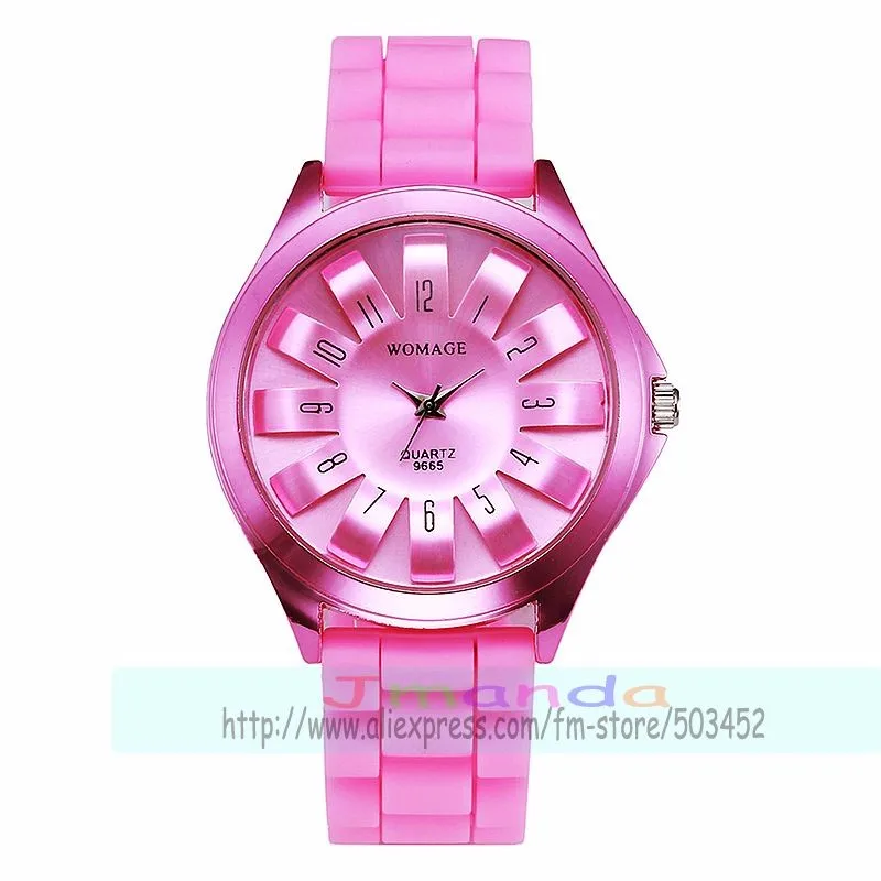 100 шт./лот Womage-9665 Хризантема дизайн модные силиконовые часы красочные пластины сумасшедшие продажи резиновые кварцевые часы для унисекс