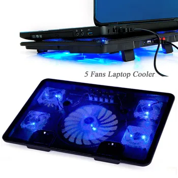 

Besegad Portable USB Cooling Pad Ultra-Slim Quiet Laptop Notebook Cooling Base Stand Cooler with 5 Fans for 15.6 inch