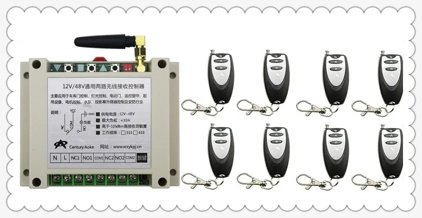 New DC12V 24V 36V 48V 10A 2CH Remote Control Garage Door RF Wireless Remote Control Switch System 8 X Transmitter + 1 X Receiver New DC12V 24V 36V 48V 10A 2CH Remote Control Garage Door RF Wireless Remote Control Switch System 8 X Transmitter + 1 X Receiver