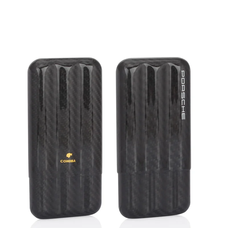 

COHIBA Portable Cigar Case Travel Humidor Carbon Fibre 3 Cigars Tube Holder Cigar Humidor Box Sigaar Accessories W/ Gift Box