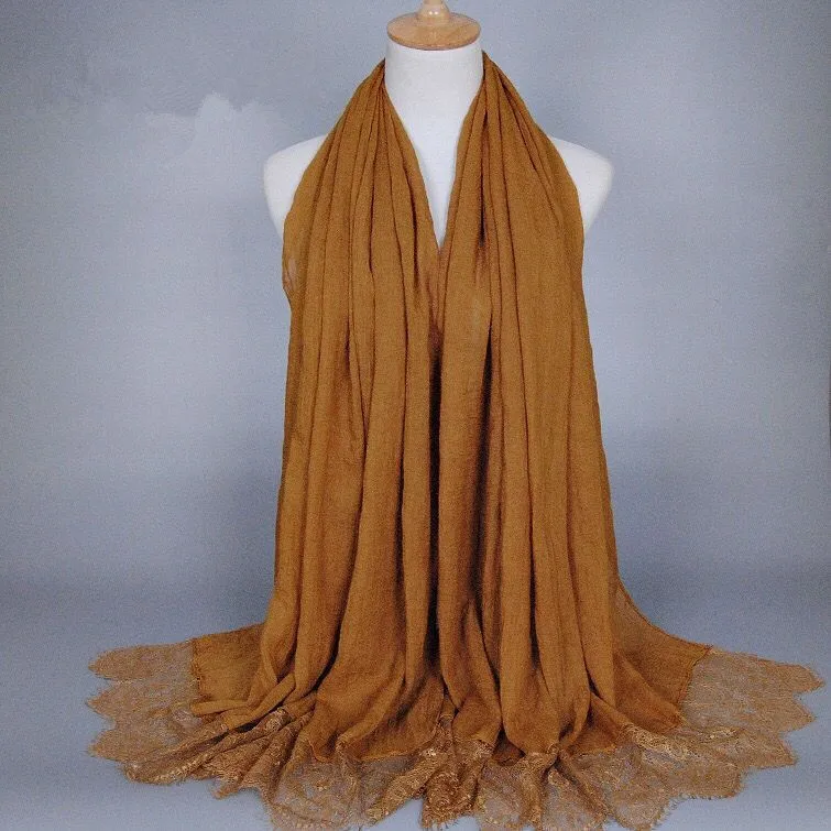 Кружево хлопок вышитые цветок простой хиджаб сплошной цвет шарф шаль дамы Головы Обертывания Длинные шарфы