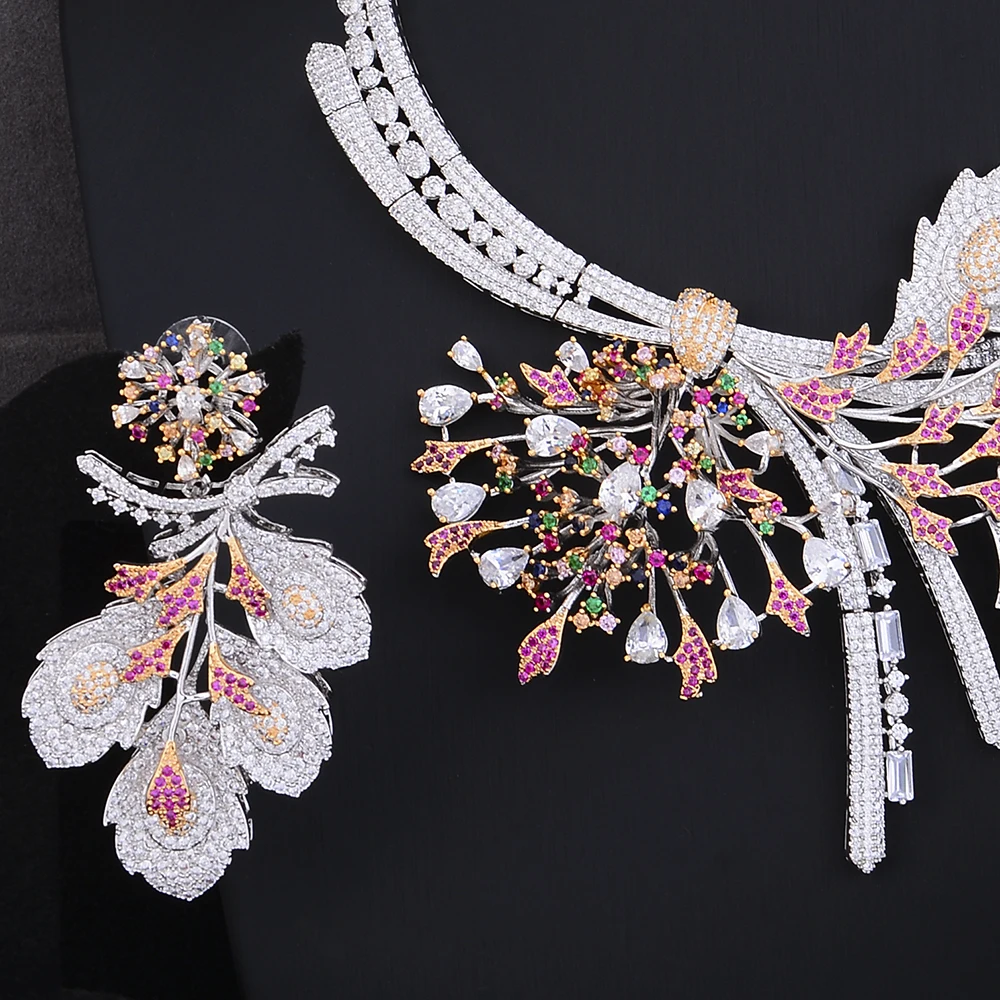 

GODKI Super Luxury Peacock Flower 4PCS Africa Jwelry Sets For Women Wedding Zircon Crystal CZ Indian African Bridal Jewelry Sets