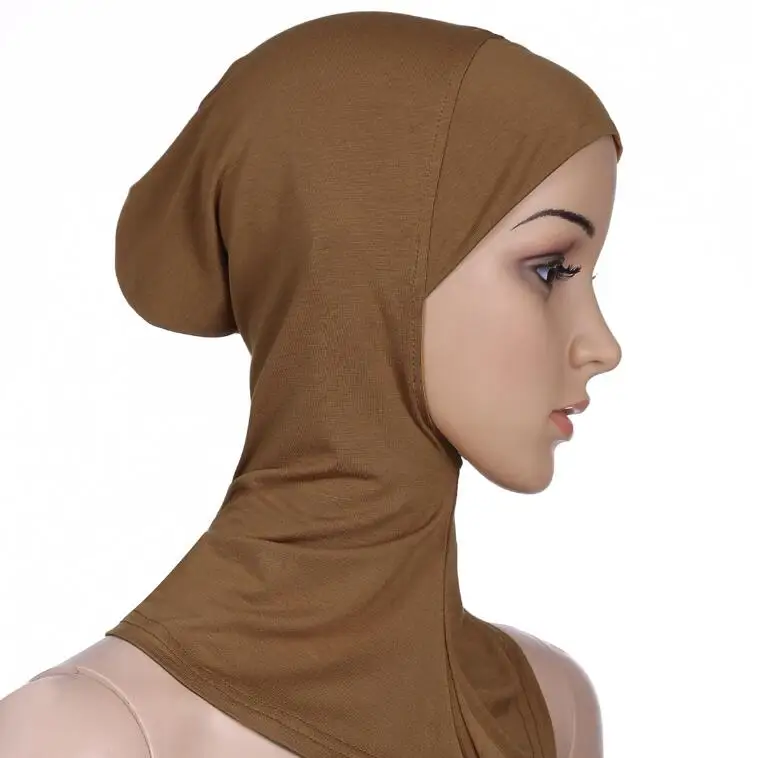 Multicolor Full Cover Soft Modal Muslim Hijab Shawls Swimming Cap Women's Swimming Suit Islamic Underscarf Bikinis Beachwear Cap - Цвет: camel