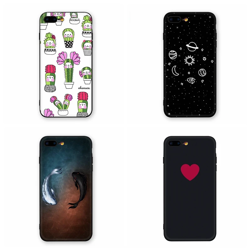 Чехол-накладка из ТПУ с изображением космоса милой рыбы розы для iPhone 5 6 8 7 s SE Plus X XS